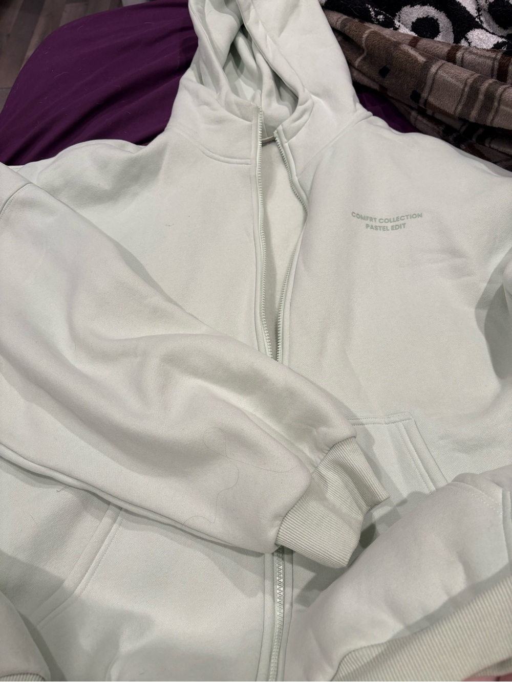 Pastel Mint Zip-Up Bomber Hoodie